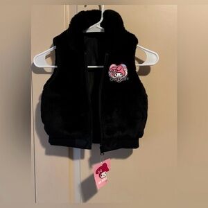 My Melody Kids Girls Faux Fur Black Vest